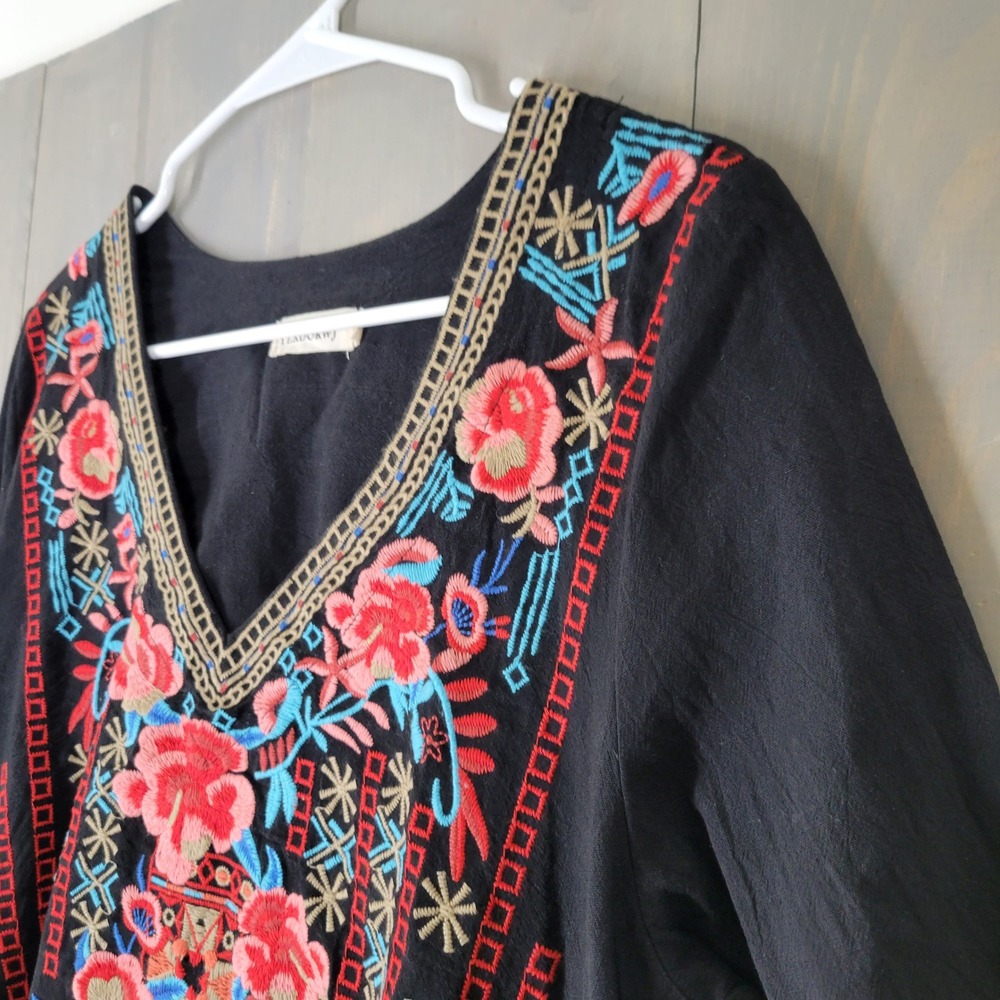YZXDORWJ Embroidered Tunic Top Women S Black Red Artisan Boho Peasant - Picture 3 of 7